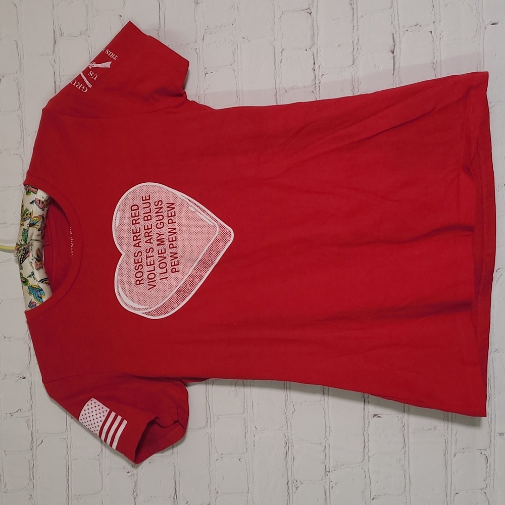 Grunt Style Red Valentines Day Heart Bright Red Second Amendment Tee Tshirt Sz L